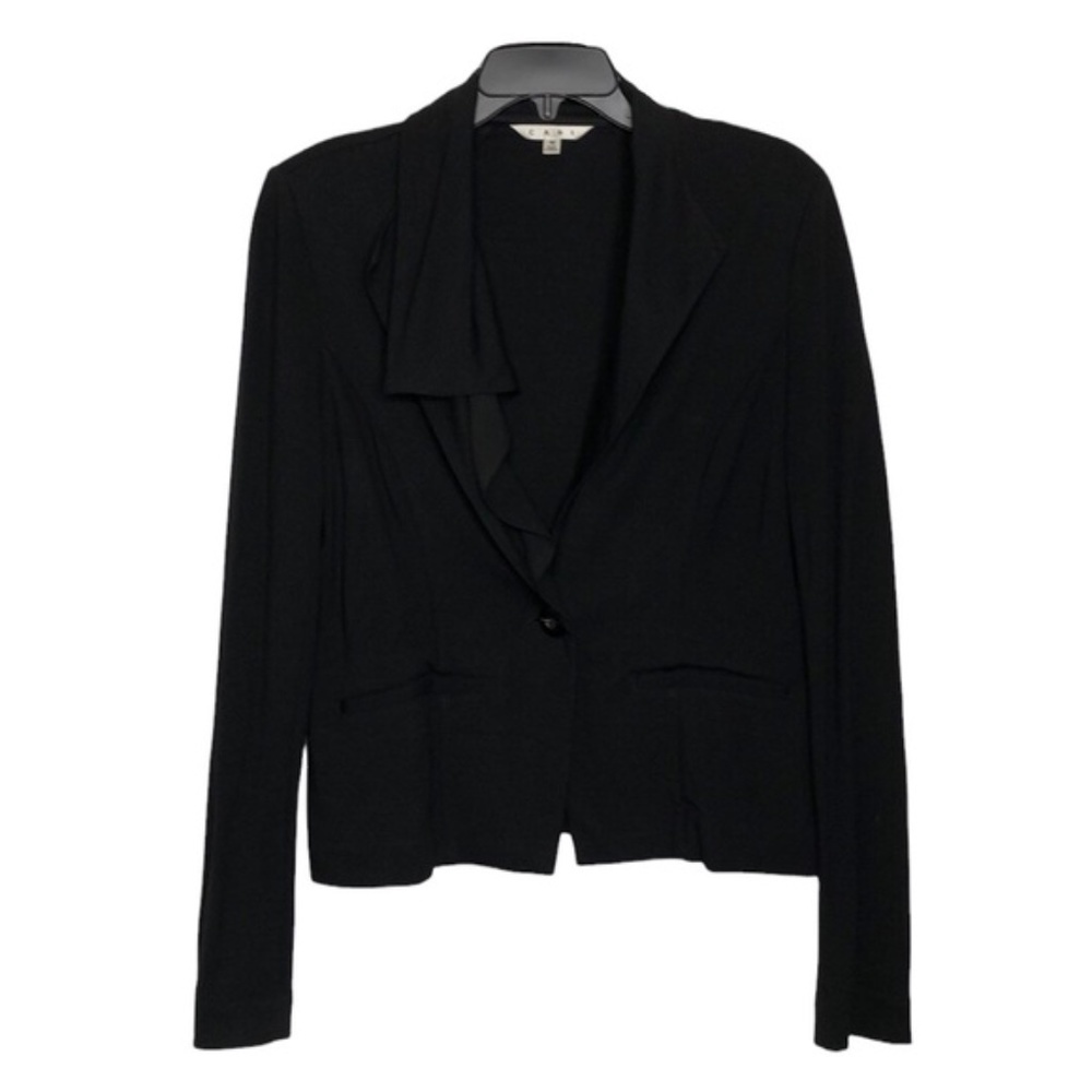 CABI Style #911 Black Knit Button Front Blazer w Waterfall Collar - Size MediumC